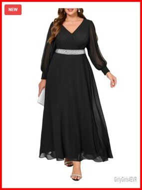 Plus Size Formal Evening Dress Long Sleeve Chiffon A-Line Bridesmaid